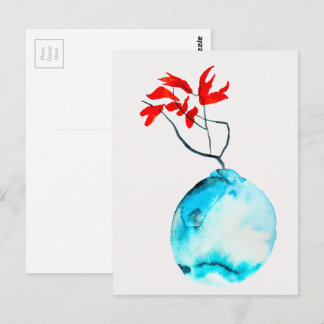 Cartão Postal Ikebana Blue Vase watercolor art