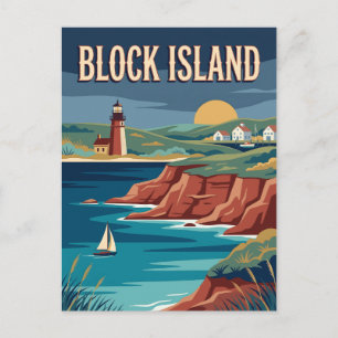 Cartão Postal Ilha Block Rhode Island Cartaz Vintage da Costa