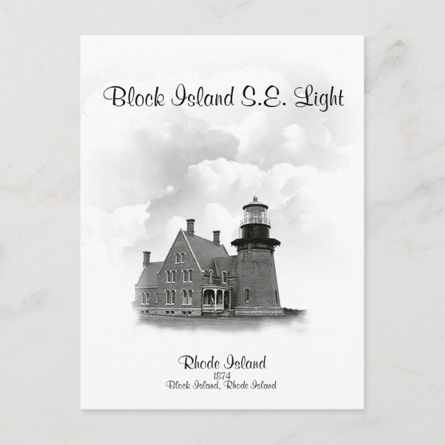 Cartão Postal Ilha Block Southeast Light, Rhode Island (Frente)