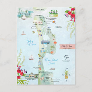 Cartão Postal Ilha Captiva   Mapa Itinerário de Casamento de Des