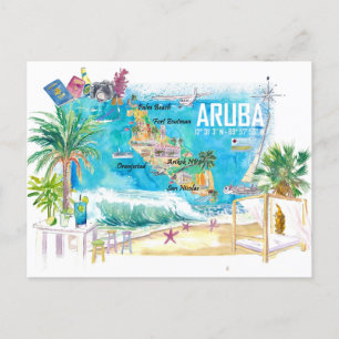 Cartão Postal Ilha Caribenha das Antilhas Holandesas Aruba Ilust