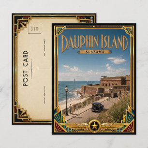 Cartão Postal Ilha Dauphin Alabama Arte Deco Vintage Idade Doura