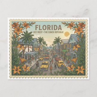 Cartão Postal Ilha de Key West Vintage Florida Rua Duval Repúbli