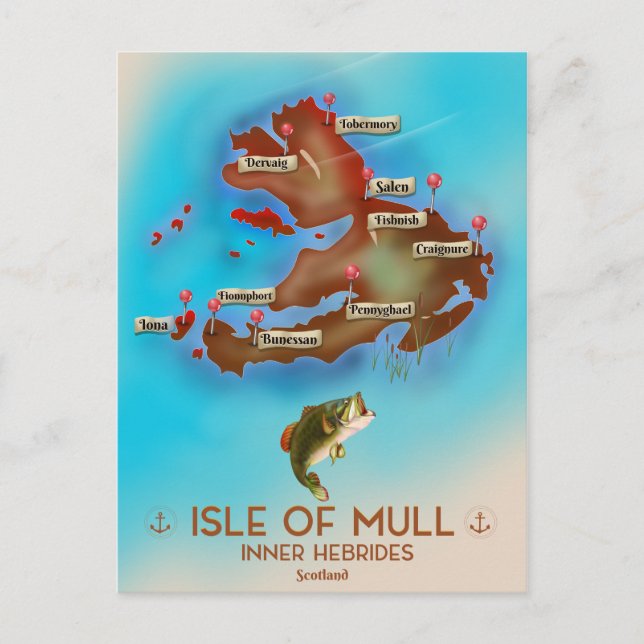 Cartão Postal Ilha de Mull Hébridas Interiores Escócia Mapa Anti (Frente)