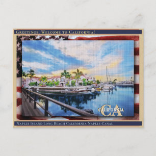 Cartão Postal Ilha de Nápoles Long Beach Califórnia Linho + Band