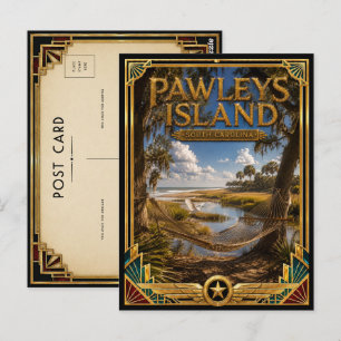 Cartão Postal Ilha de Pawleys Carolina do Sul Arte Deco Vintage