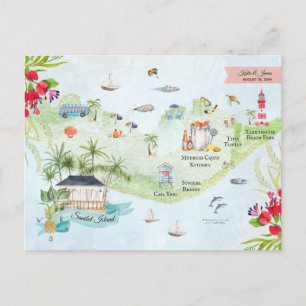 Cartão Postal Ilha de Sanibel   Mapa do Itinerário de Casamento 
