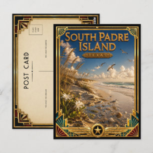Cartão Postal Ilha de South Padre Texas Arte Deco Vintage Dourad