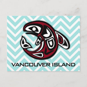 Cartão Postal Ilha de Vancouver Totem Tribal Náutico Baleia Orca