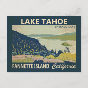 Cartão Postal Ilha Fannette do Lago Tahoe Califórnia Vintage