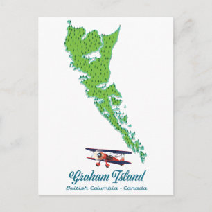 Cartão Postal Ilha Graham mapa de viagem da Colúmbia Britânica