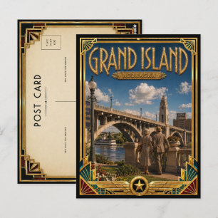 Cartão Postal Ilha Grande Nebraska Arte Deco Vintage Idade Doura