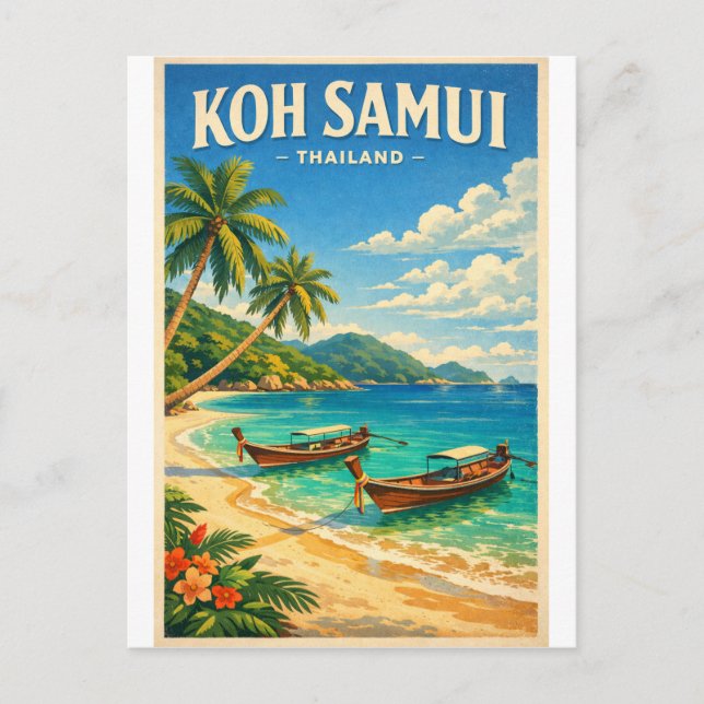 Cartão Postal Ilha Koh Samui, Tailândia retrô (Frente)
