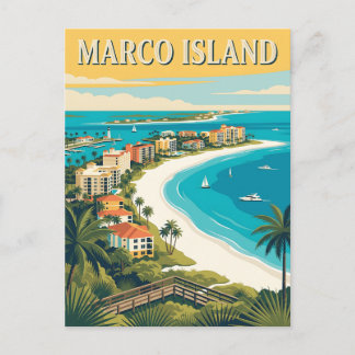 Cartão Postal Ilha Marco Flórida Costa do Golfo Cartaz Vintage