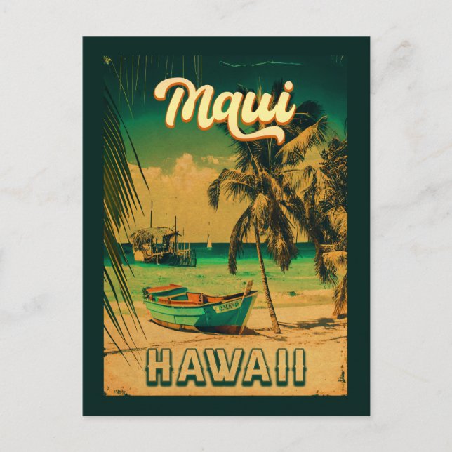 Cartão Postal Ilha Maui Hawaii Retro Palm Trees 60s Souvenirs (Frente)
