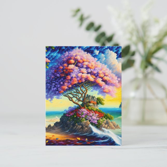 Cartão Postal Ilha oculta no oceano (Em pé/Frente)