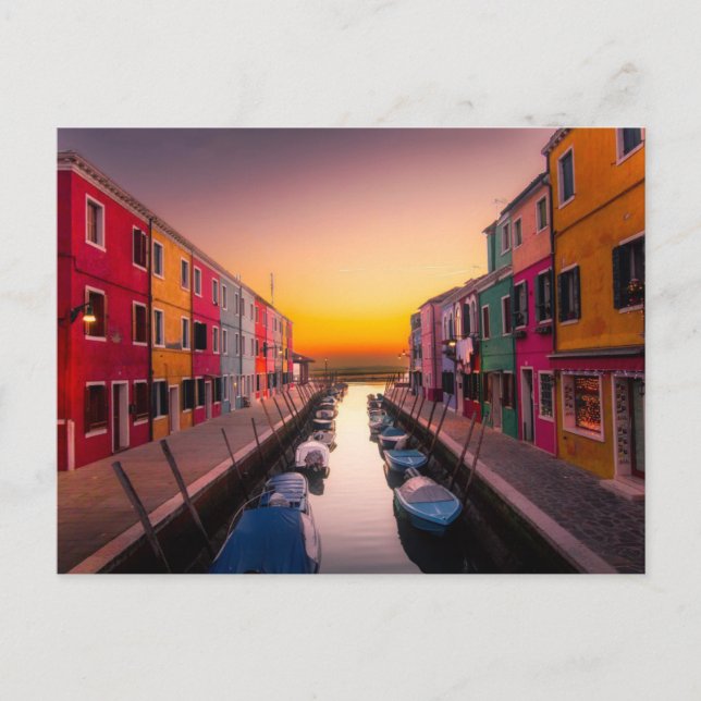 Cartão Postal Ilha Picturesca Burano em Veneza Sunset Itália (Frente)