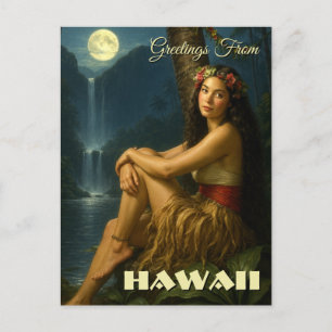 Cartão Postal Ilha Retro Menina Em Um Paraíso Tropical