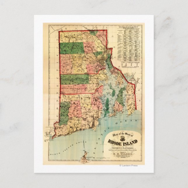 Cartão Postal Ilha RhodeIlhaPanorâmica MapRhode (Frente)