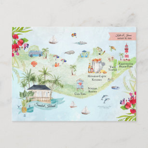 Cartão Postal Ilha Sanibel   Mapa Itinerário de Casamento de Des
