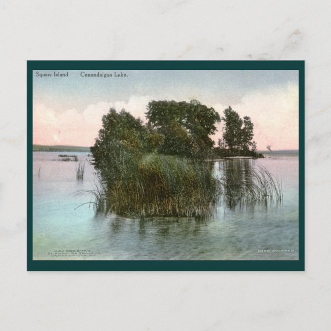 Cartão Postal Ilha Squaw, Lago Canandaigua, NY Vintage (Frente)