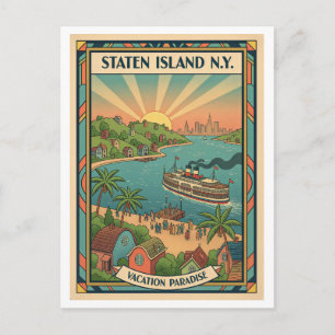 Cartão Postal Ilha Staten NY Estilo Retro dos Anos 1950