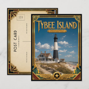 Cartão Postal Ilha Tybee Geórgia Arte Deco Vintage Era Dourada