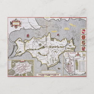 Cartão Postal Ilha Wight, gravada por Jodocus Hondius