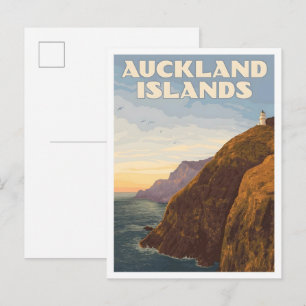 Cartão Postal Ilhas Auckland Arte Vintage Viagem