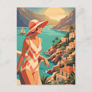 Cartão Postal Ilhas Baleares Mulher Vintage Paisagem