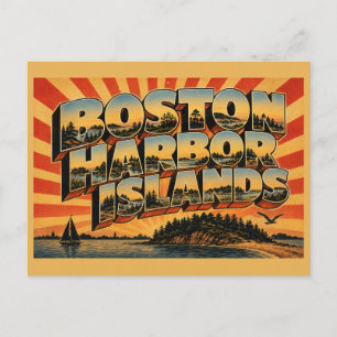 Cartão Postal Ilhas Boston Harbor MA Arte de Viagem Vintage