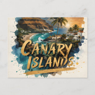 Cartão Postal Ilhas Canárias Aquarela Fuga da Costa Tropical