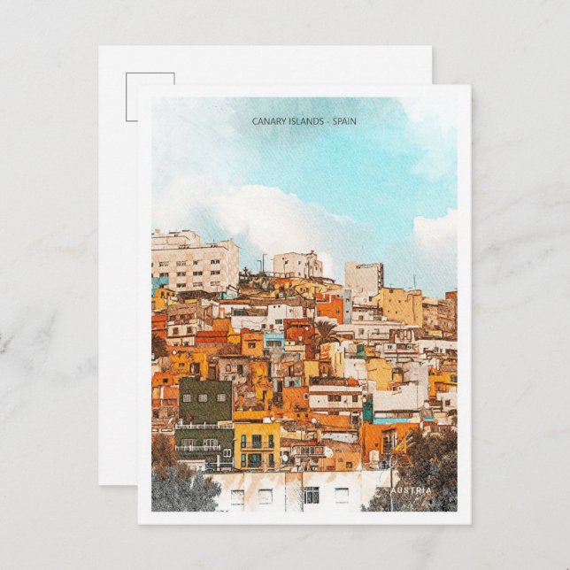 Cartão Postal Ilhas Canárias Espanha Belo Paisagem de Tintas Pet (Frente/Verso)