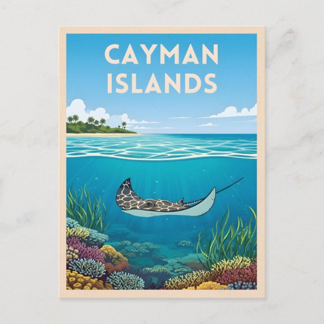 Cartão Postal Ilhas Cayman viagens vintage (Frente)