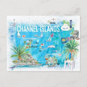 Cartão Postal Ilhas do Canal Guernsey Jersey Alderney Mapa