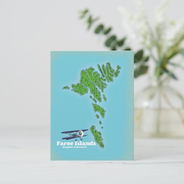 Cartão Postal Ilhas Faroé Reino da Dinamarca mapa (Em pé/Frente)
