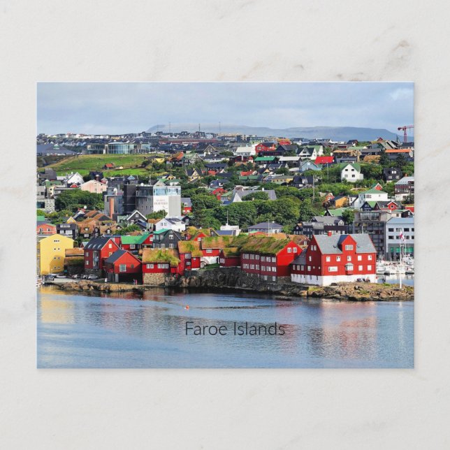 Cartão Postal Ilhas Faroé, vista panorâmica de Torshavn (Frente)