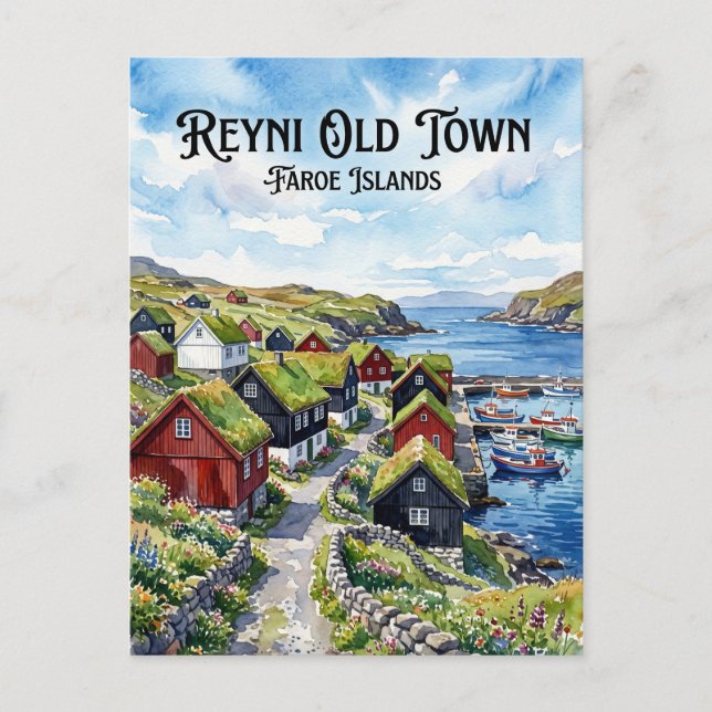 Cartão Postal Ilhas Féroe de Reyni (Frente)
