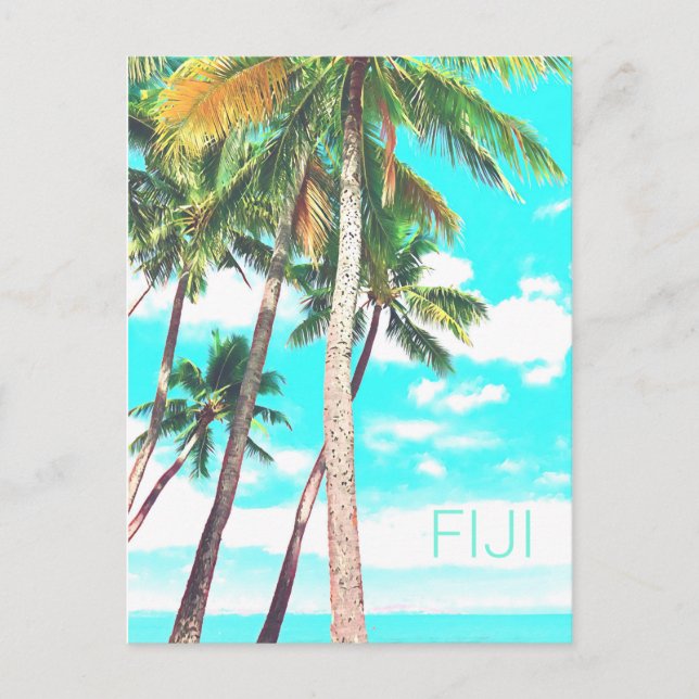 Cartão Postal Ilhas Fiji - viagem de palmeiras tropicais de coco (Frente)