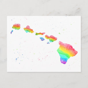 Cartão Postal Ilhas Havaianas — Mapa Arco-Íris — Pintura Aq