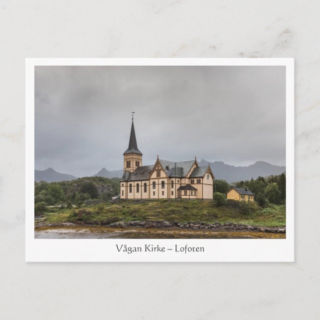 Cartão Postal Ilhas Lofoten da Igreja Vagan (Frente)