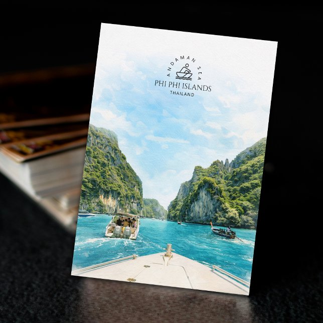 Cartão Postal Ilhas Phi Phi, Tailândia | Lembrança em Aquarela  (Phi Phi Islands, Thailand | Watercolor Souvenir Postcard)