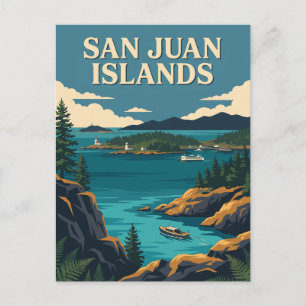 Cartão Postal Ilhas San Juan Washington Pôster Vintage Costeiro
