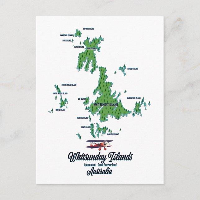 Cartão Postal Ilhas Whitsunday Austrália mapa pôster (Frente)