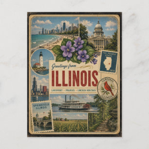 Cartão postal Illinois estilo vintage autêntico