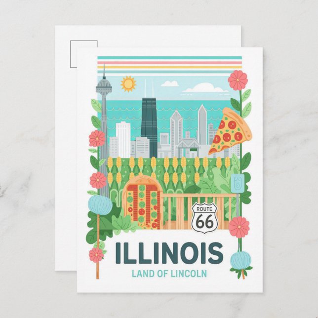 Cartão Postal Illinois Land de Lincoln EUA Summer Viagem (Frente/Verso)