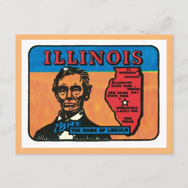 Cartão Postal Illinois Lincoln Presidente Vintage Estado  (Frente)