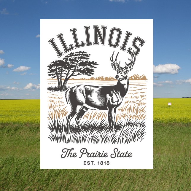 Cartão Postal Illinois, o Estado da Prairie. viagem de veados 18 (Illinois The Prairie State Est. 1818 Deer Travel Postcard
)