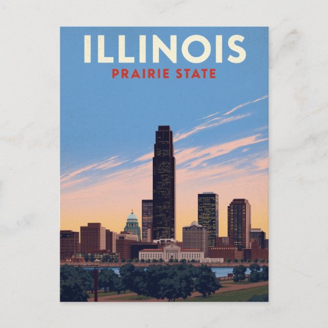 Cartão Postal Illinois Prairie State Chicago Skyline (Frente)