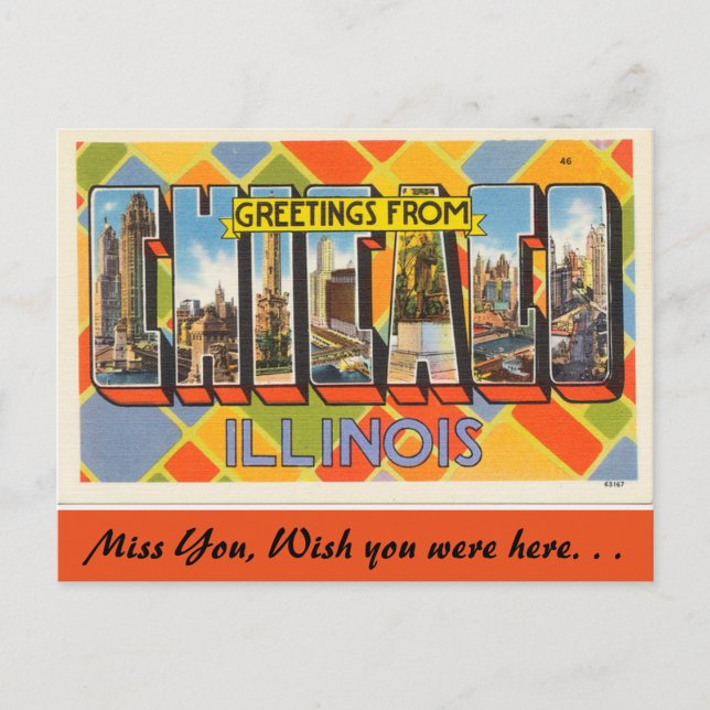 Cartão Postal Illinois, Saudações de Chicago (Frente)